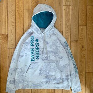 Bass Bro Shops Hoodie Men's Large White Camo Pattern Pullover Sweater Outdoor